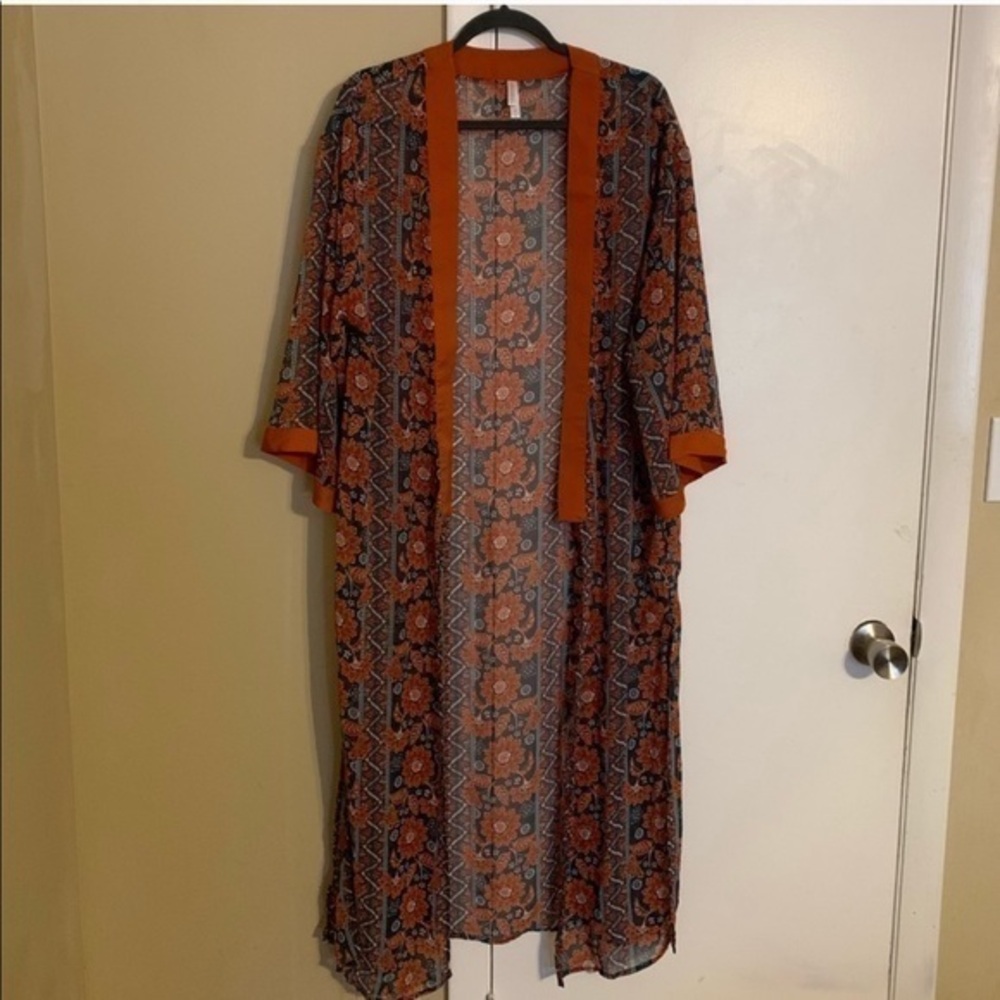Xhilaration Women Orange Floral Kimono Top  Size Medium